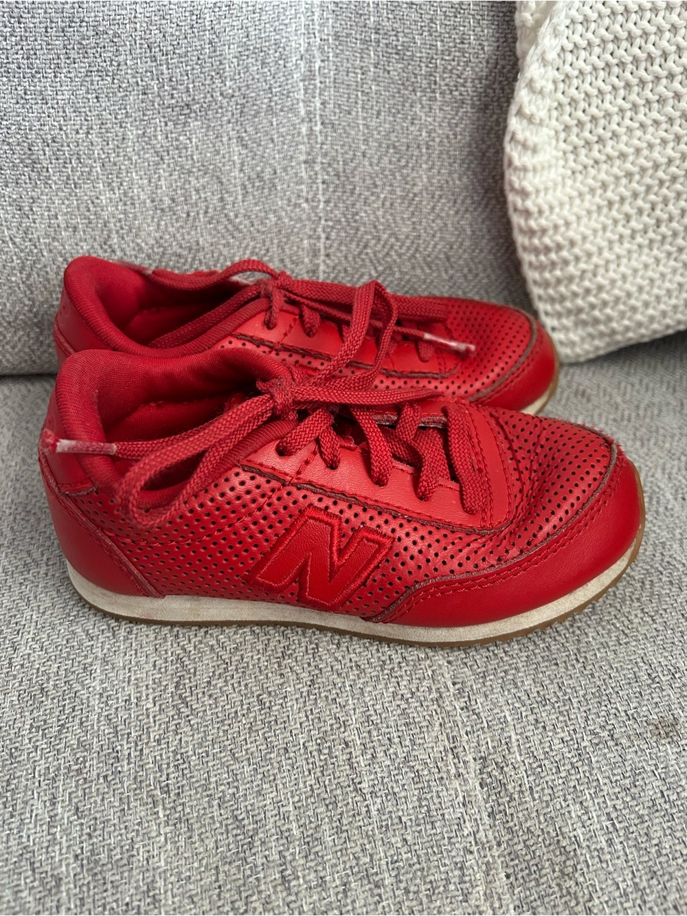 New Balance Kids Red Perforated Leather Sneakers